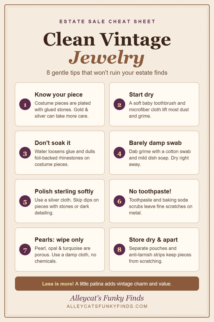 How to clean vintage jewelry - 8 gentle tips - Alleycat's Funky Finds