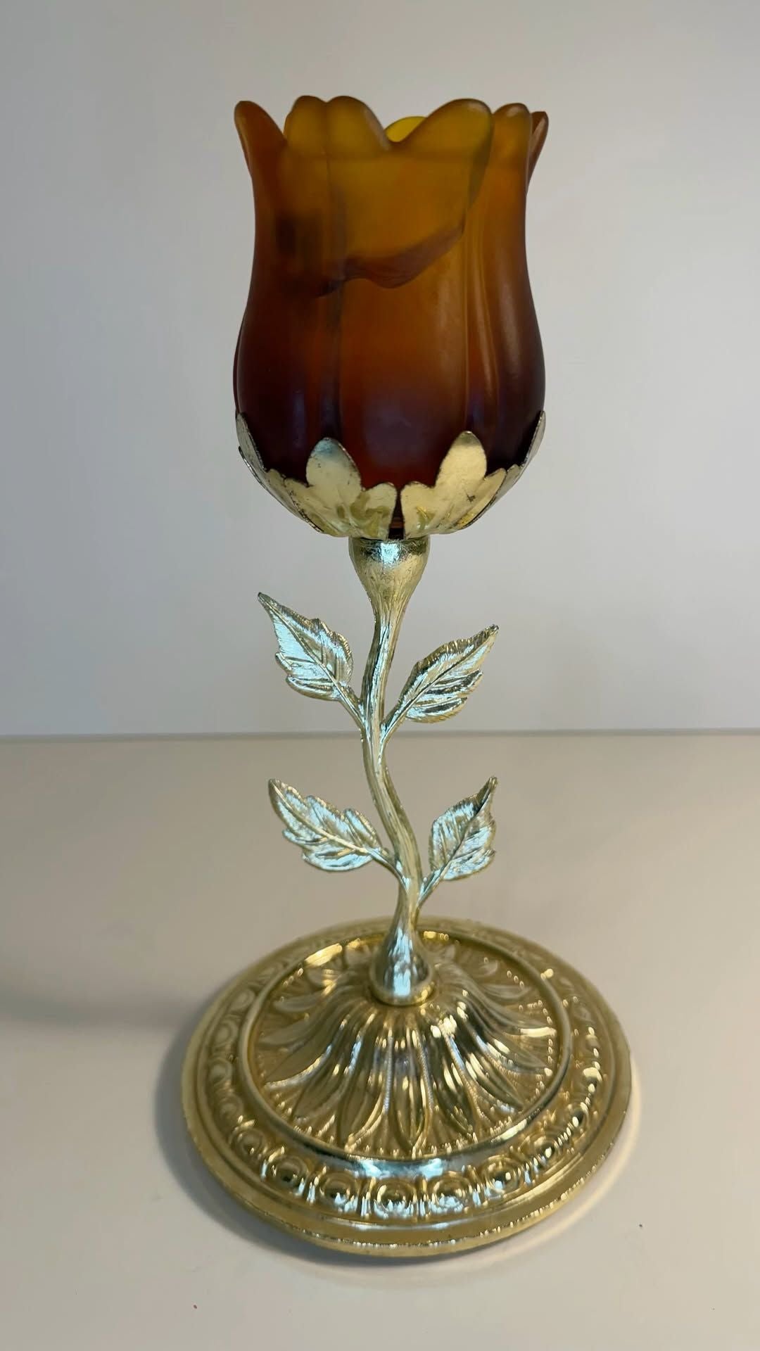 Vintage brass tulip candle holder