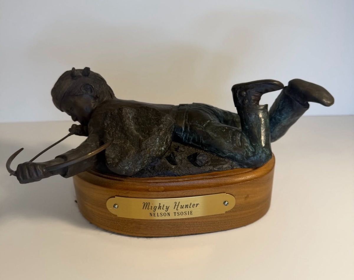 Nelson Tsosie Mighty Hunter signed bronze sculpture