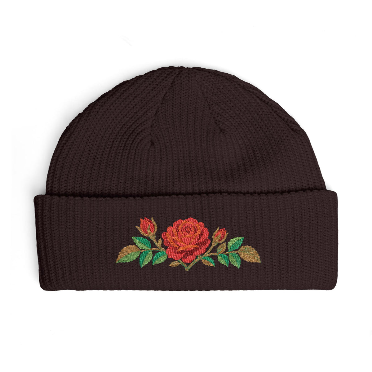 Cuffed knit beanie embroidered with the rose, June birth flower, view 8