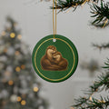 Otters Ornament, Woodland Creatures Christmas Ornament, Green and Gold Ceramic Ornament, Otter Lover Gift