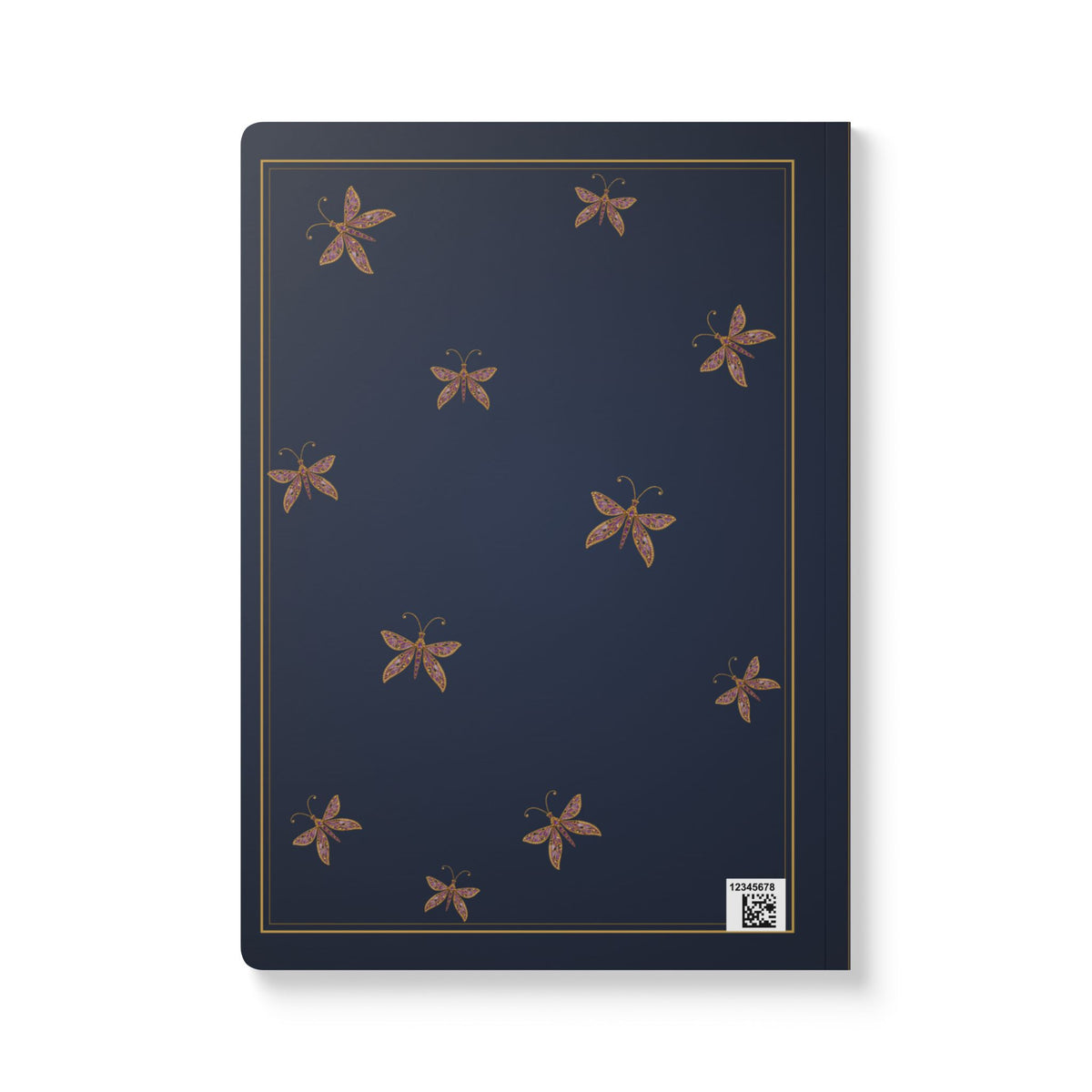 Jeweled amethyst lacewing journal with vintage brooch art on a navy cover, February birthstone gift, view 3