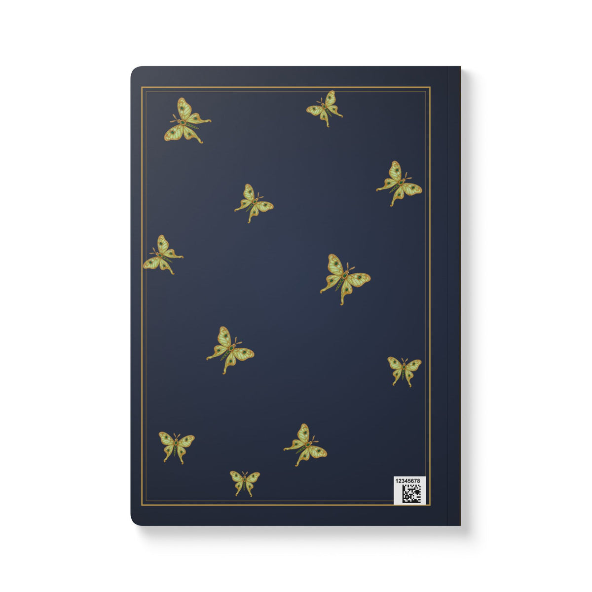 Jeweled emerald luna moth journal with vintage brooch art on a navy cover, May birthstone gift, view 3