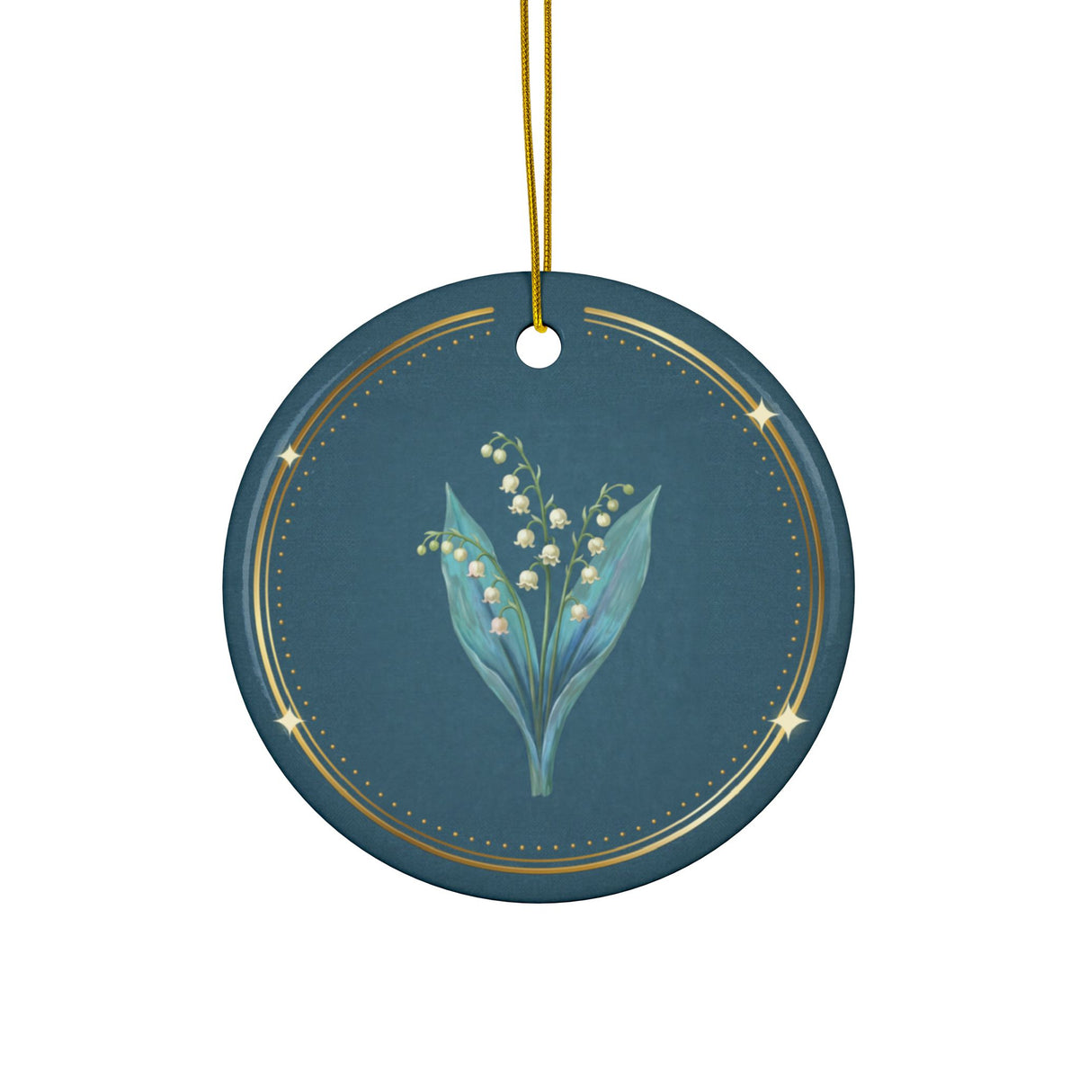 Personalized ceramic Christmas ornament with lily of the valley, the May birth flower, view 3