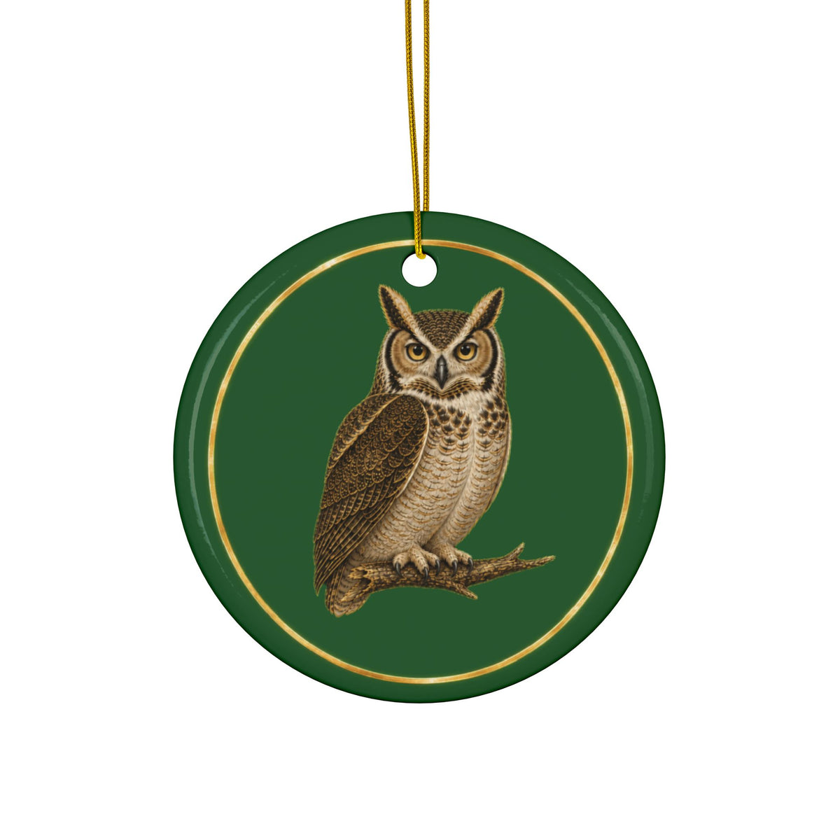 Owl Ornament, Woodland Creatures Christmas Ornament, Green and Gold Ceramic Ornament, Owl Lover Gift
