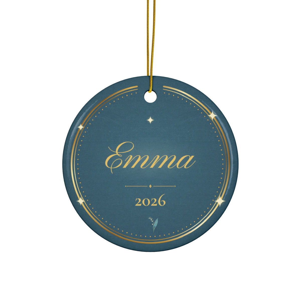 Personalized ceramic Christmas ornament with lily of the valley, the May birth flower, view 4