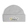 Cuffed knit beanie embroidered with the daisy, April birth flower, view 4