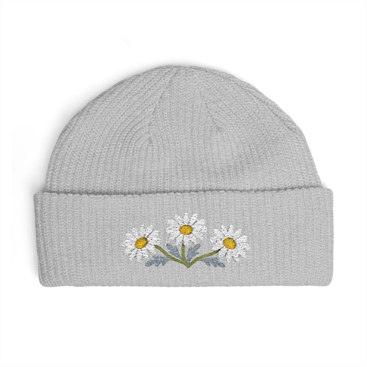 Cuffed knit beanie embroidered with the daisy, April birth flower, view 4