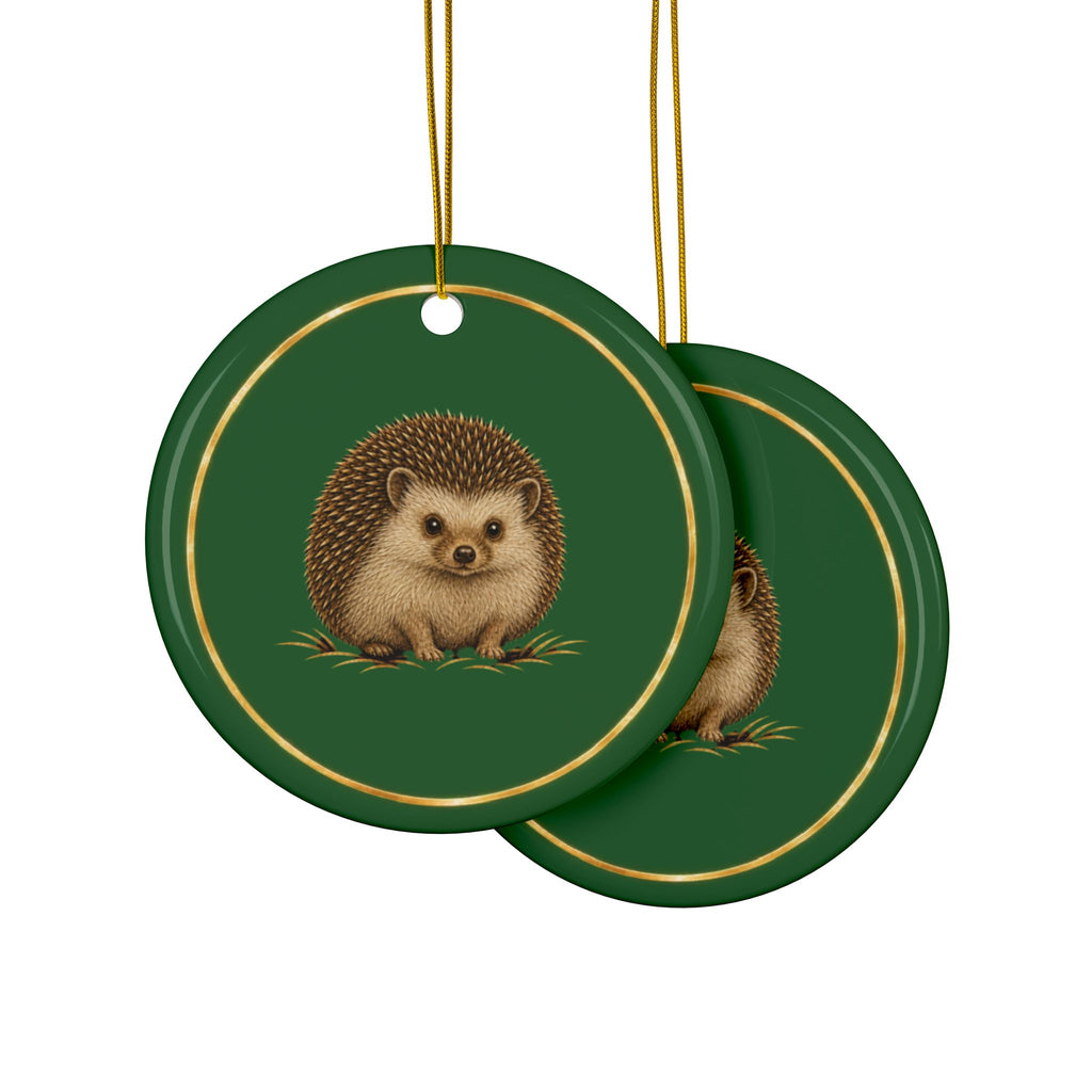 Hedgehog Ornament, Woodland Creatures Christmas Ornament, Green and Gold Ceramic Ornament, Hedgehog Gift