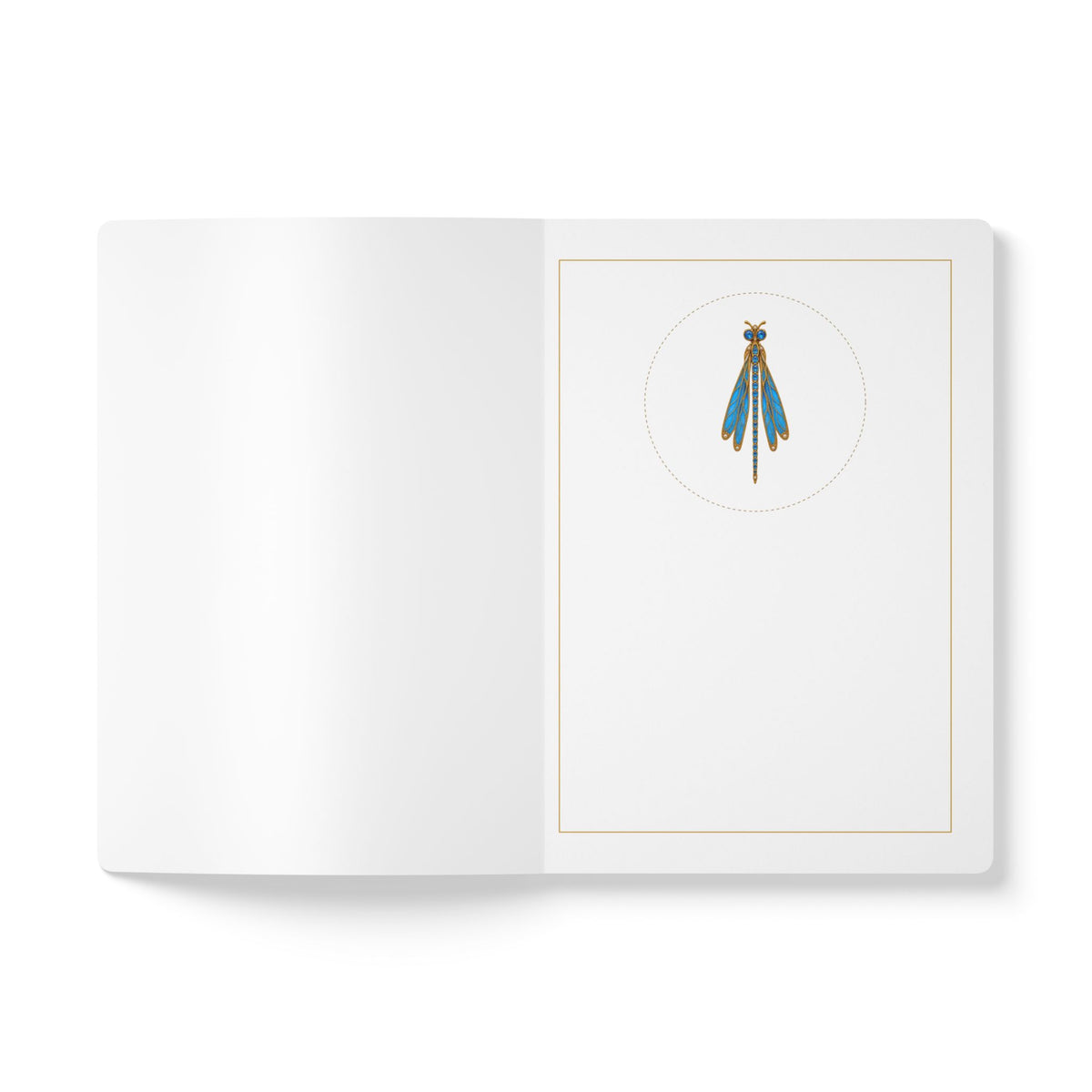 Jeweled blue topaz dragonfly journal with vintage brooch art on a navy cover, December birthstone gift, view 4