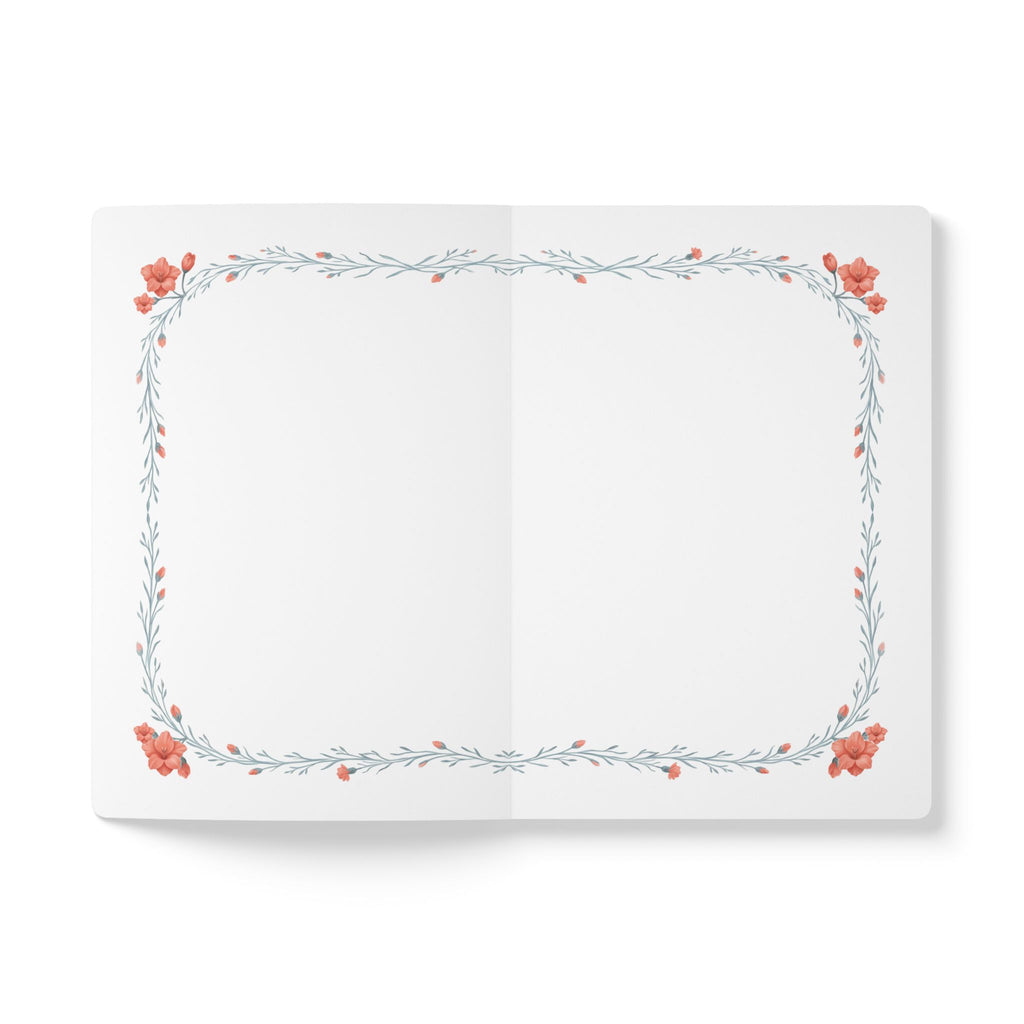 August birth flower journal with coral gladiolus oil painting art and lace border on a teal cover, view 6