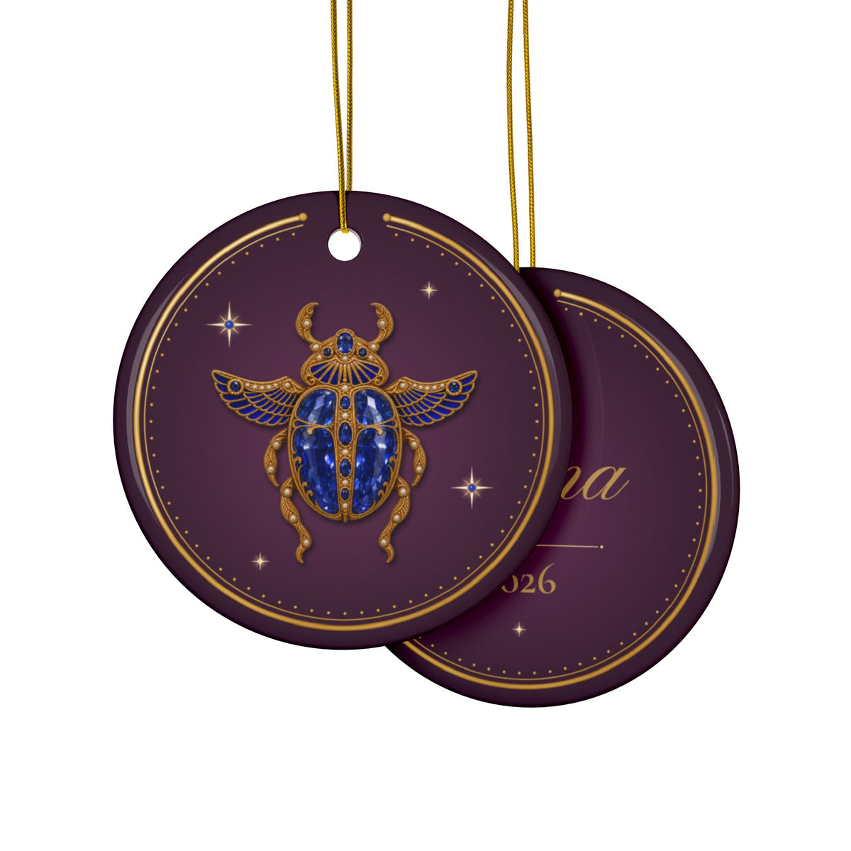 Personalized Christmas Ornament, September Birthstone Gift, Sapphire Scarab Keepsake Ornament 2026, Custom Name & Year, Gift for Mom