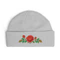 Cuffed knit beanie embroidered with the rose, June birth flower, view 4