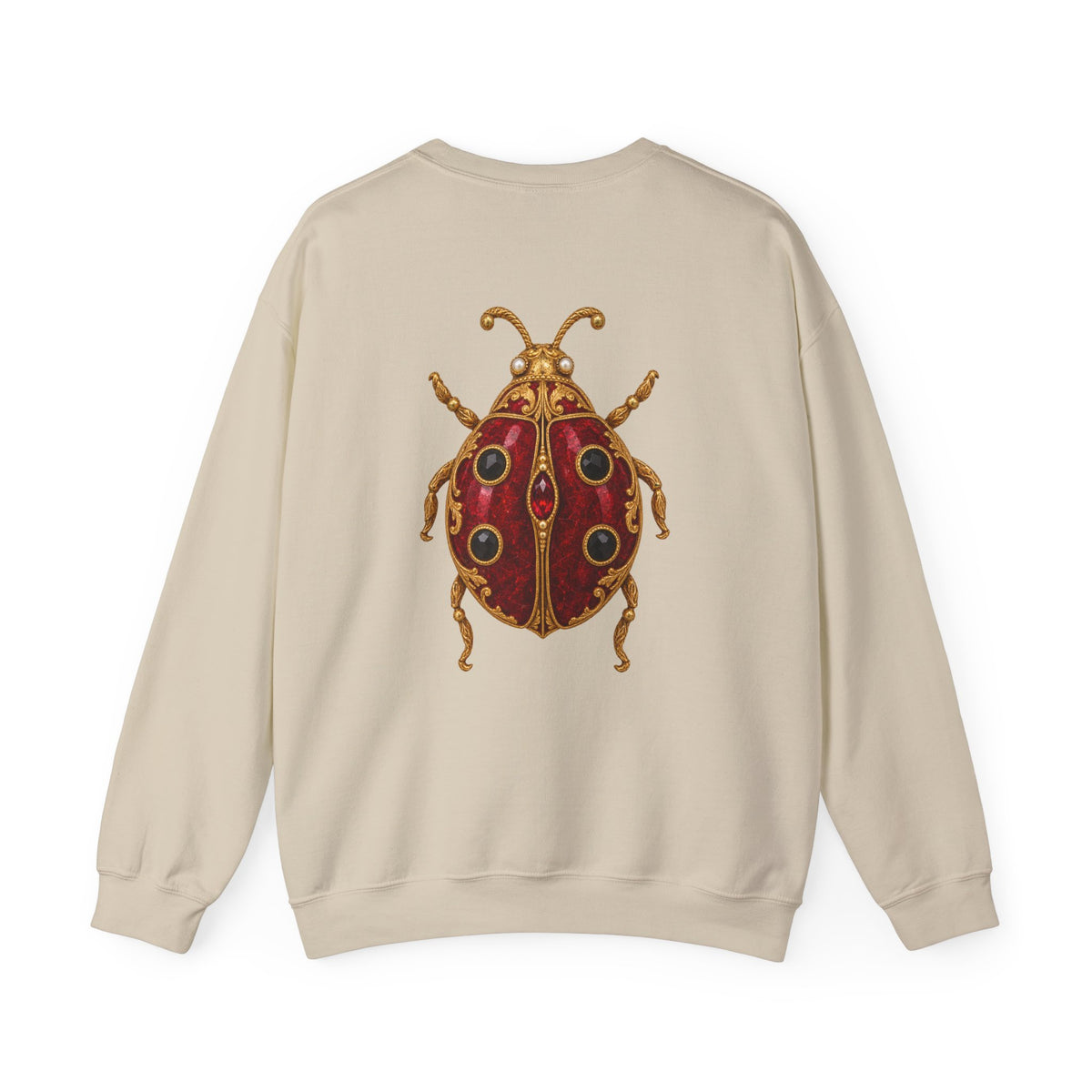 January birthstone sweatshirt with jeweled garnet ladybug brooch art and personalized monogram, view 2