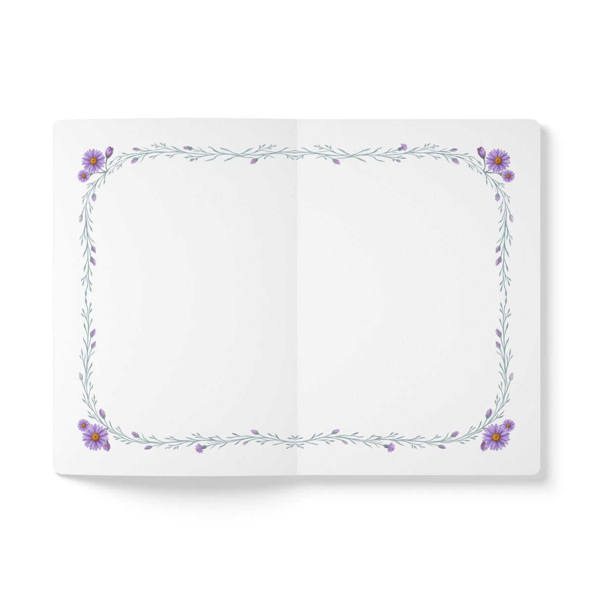 September birth flower journal with purple aster oil painting art and lace border on a teal cover, view 6