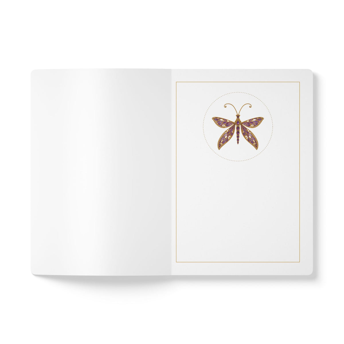 Jeweled amethyst lacewing journal with vintage brooch art on a navy cover, February birthstone gift, view 4