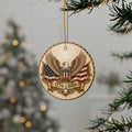 America 250 Ornament 1776 2026, Jeweled Gold Eagle and Flag Christmas Ornament, Ivory Patriotic Ceramic Ornament, 250th Anniversary Gift