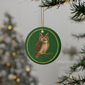 Owl Ornament, Woodland Creatures Christmas Ornament, Green and Gold Ceramic Ornament, Owl Lover Gift
