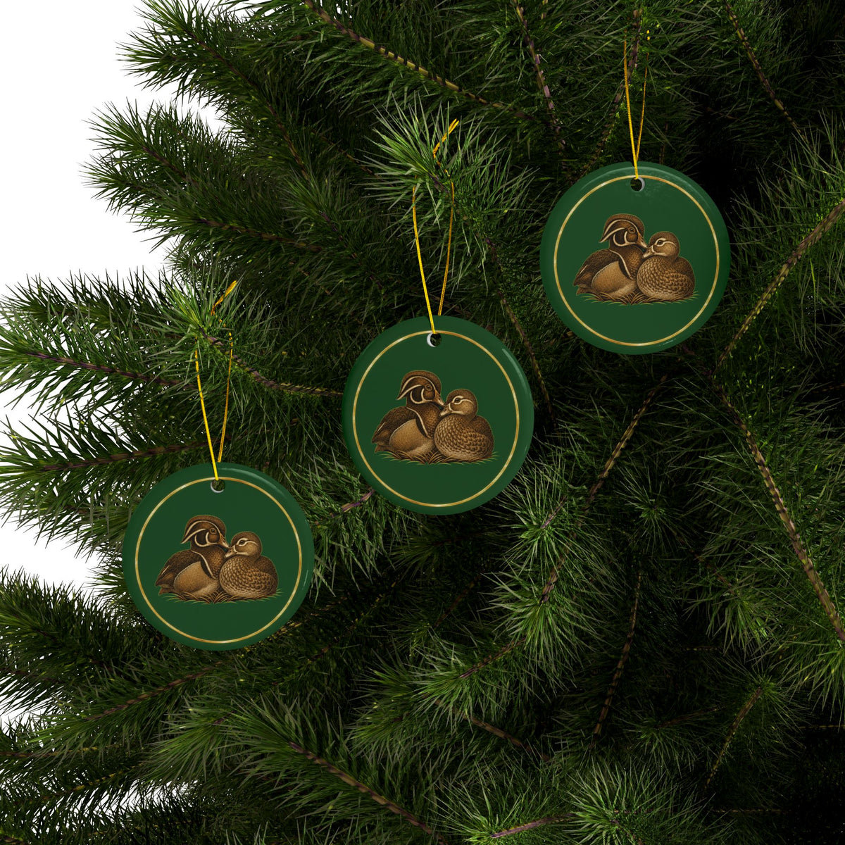 Wood Duck Ornament, Woodland Creatures Christmas Ornament, Green and Gold Ceramic Ornament, Duck Hunter Gift