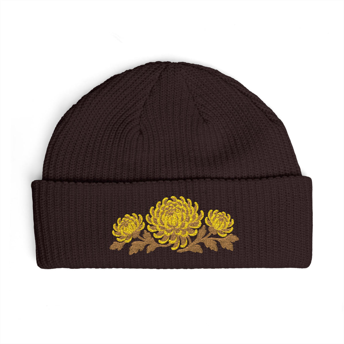 Cuffed knit beanie embroidered with the chrysanthemum, November birth flower, view 8