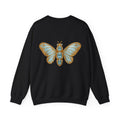 March birthstone sweatshirt with jeweled aquamarine hoverfly brooch art and personalized monogram, view 3