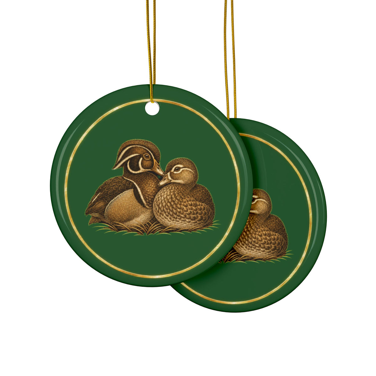 Wood Duck Ornament, Woodland Creatures Christmas Ornament, Green and Gold Ceramic Ornament, Duck Hunter Gift