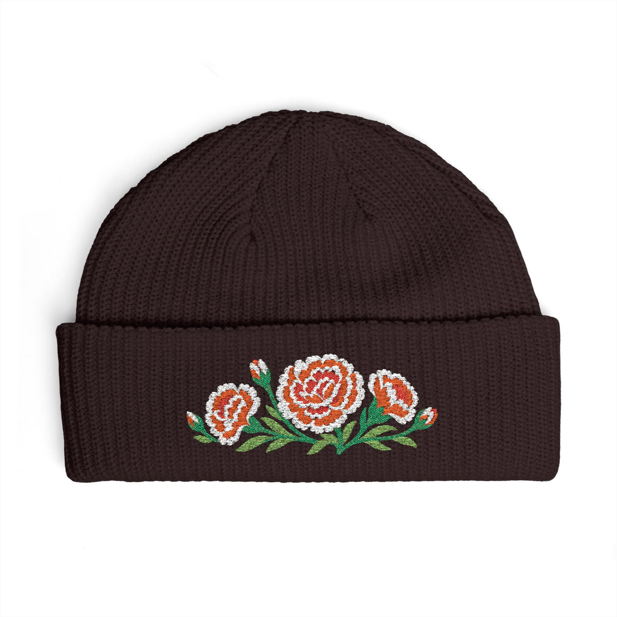 Cuffed knit beanie embroidered with the carnation, January birth flower, view 9