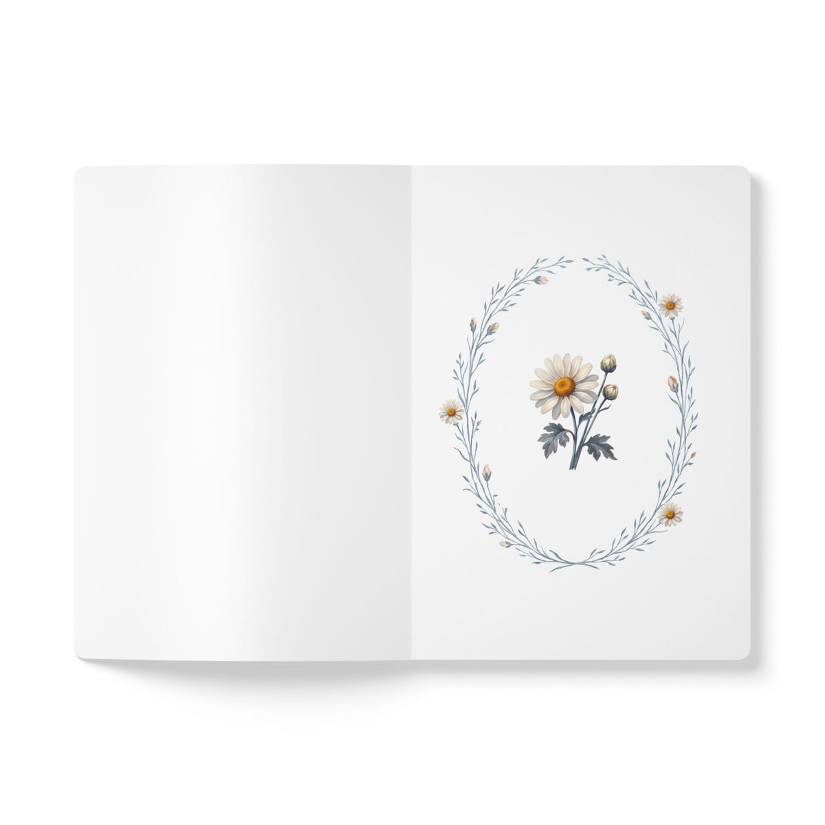 April birth flower journal with white daisy oil painting art and lace border on a teal cover, view 4