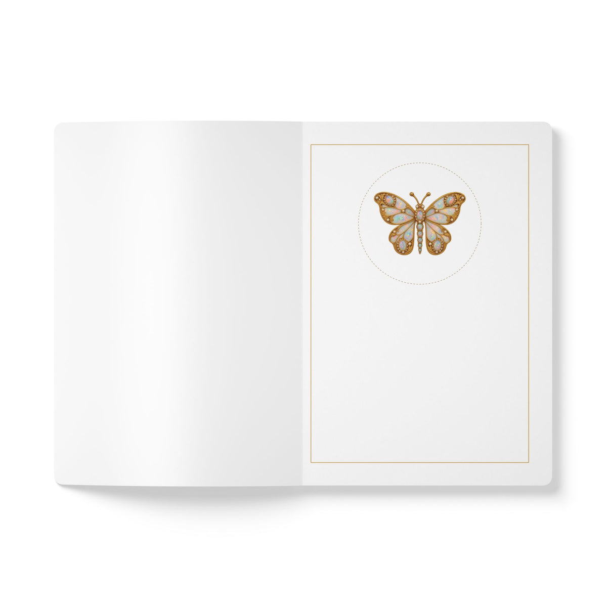 Jeweled opal butterfly journal with vintage brooch art on a navy cover, October birthstone gift, view 4