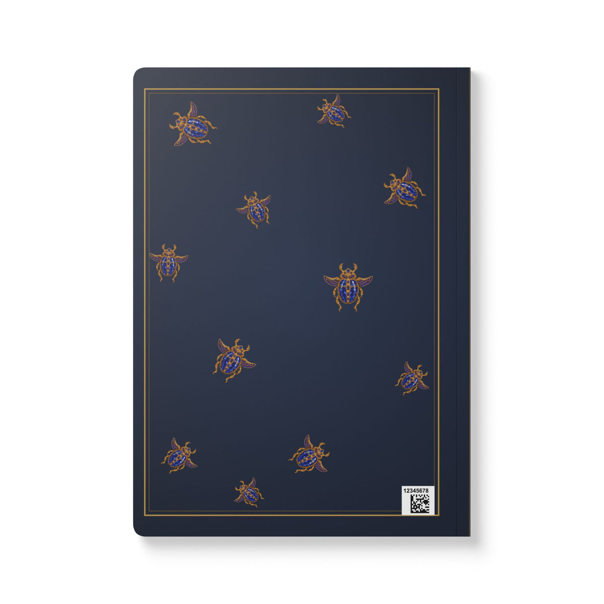 Jeweled sapphire scarab journal with vintage brooch art on a navy cover, September birthstone gift, view 3
