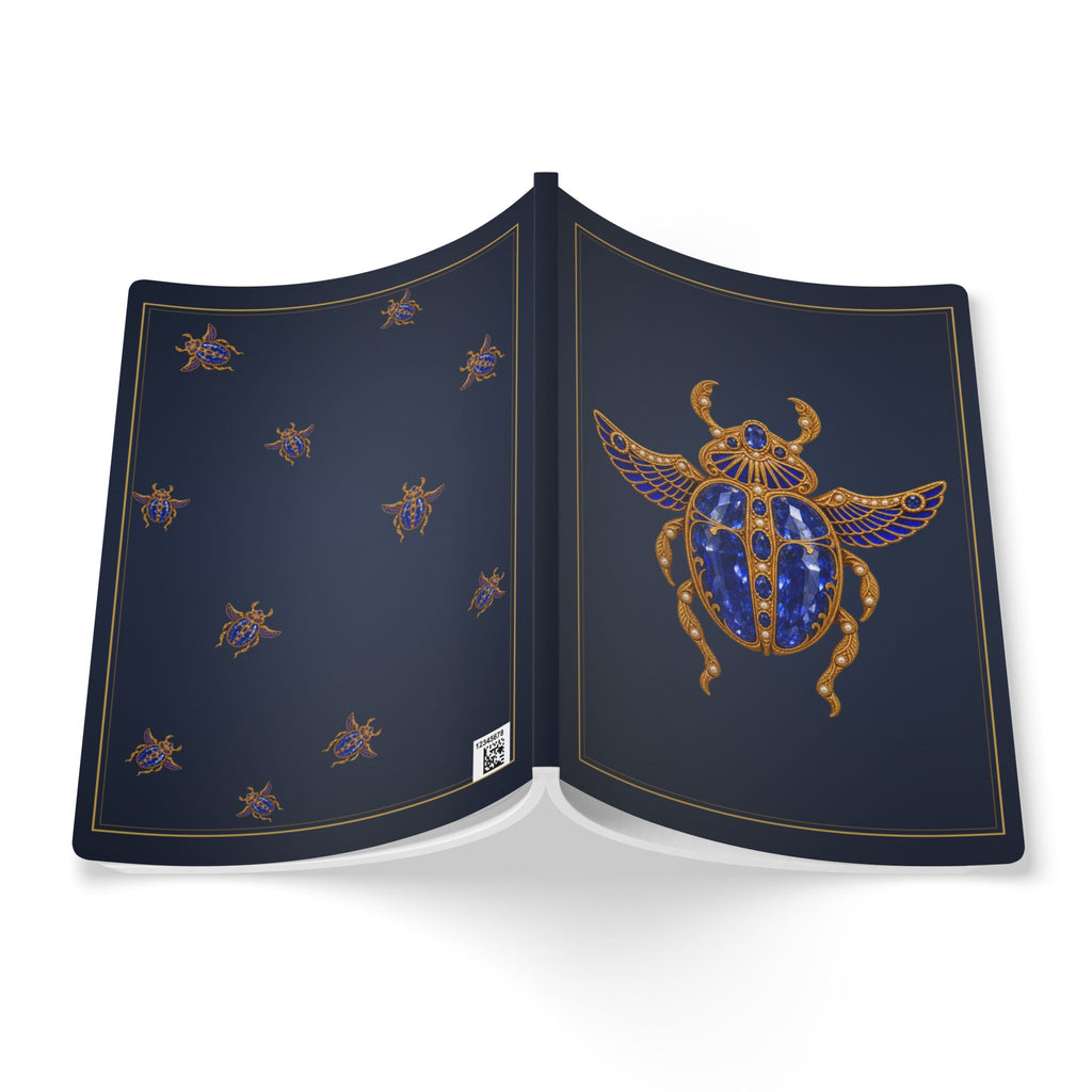 Jeweled sapphire scarab journal with vintage brooch art on a navy cover, September birthstone gift, view 8