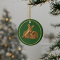 Doe and Fawn Ornament, Woodland Creatures Christmas Ornament, Green and Gold Ceramic Ornament, Mom Gift