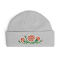 Cuffed knit beanie embroidered with the carnation, January birth flower, view 5