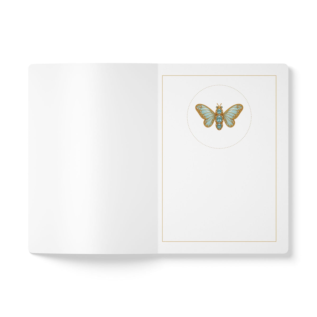 Jeweled aquamarine hoverfly journal with vintage brooch art on a navy cover, March birthstone gift, view 4