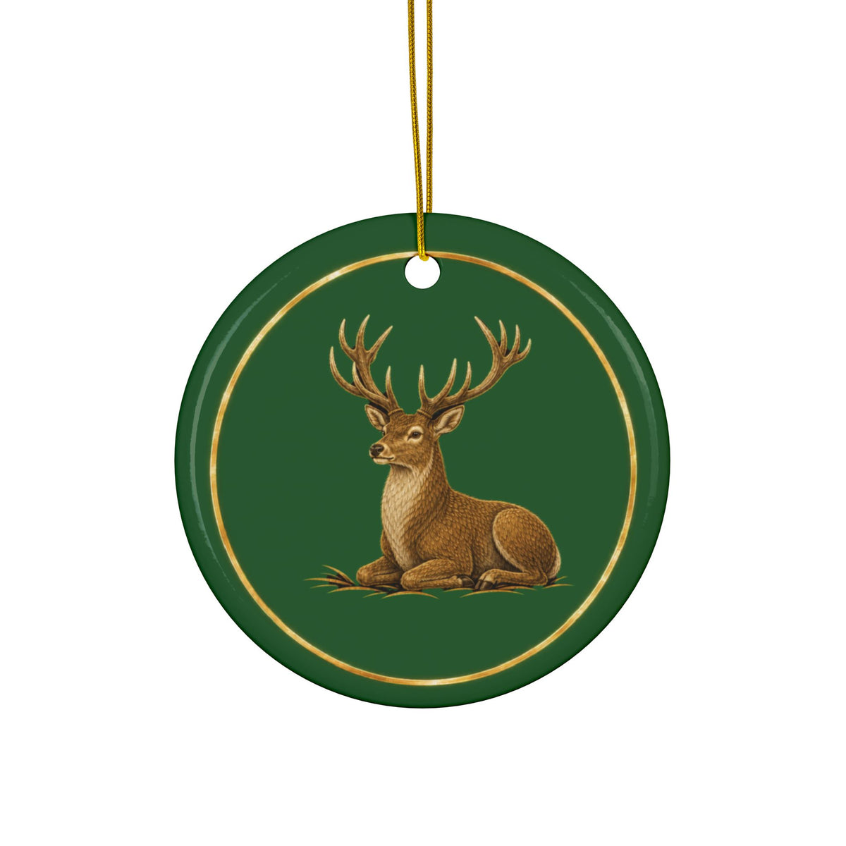 Stag Ornament, Woodland Creatures Christmas Ornament, Green and Gold Ceramic Ornament, Deer Hunter Gift