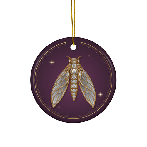 Personalized ceramic Christmas ornament with jeweled diamond cicada, April birthstone, view 2