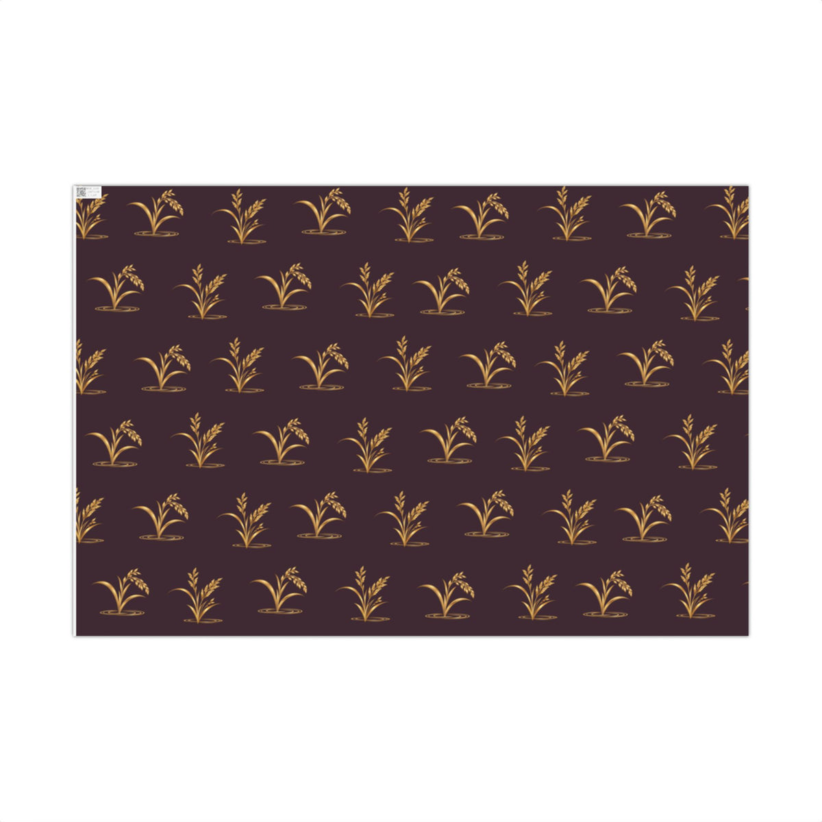 Elegant holiday wrapping paper with gold reeds and ducks on deep plum, view 3