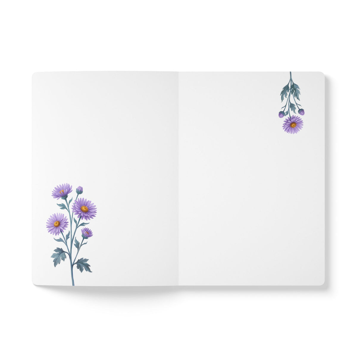 September birth flower journal with purple aster oil painting art and lace border on a teal cover, view 5