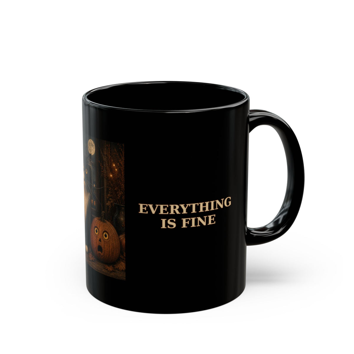 Halloween Cat Mug, Everything Is Fine Coffee Mug, Funny Black Cat Pumpkin Cup, Spooky Cat Lover Gift