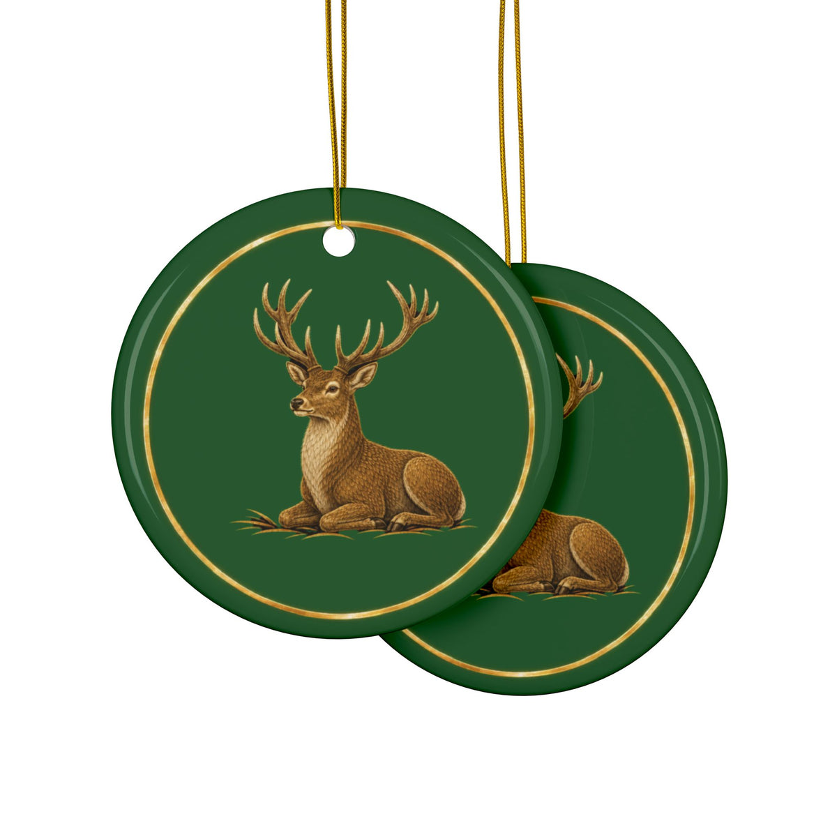Stag Ornament, Woodland Creatures Christmas Ornament, Green and Gold Ceramic Ornament, Deer Hunter Gift