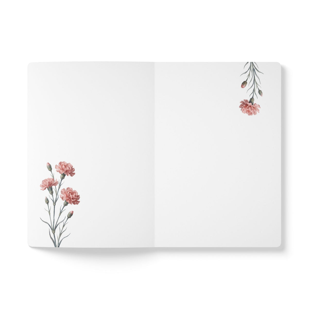 January birth flower journal with pink carnation oil painting art and lace border on a teal cover, view 5