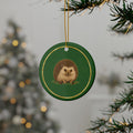 Hedgehog Ornament, Woodland Creatures Christmas Ornament, Green and Gold Ceramic Ornament, Hedgehog Gift