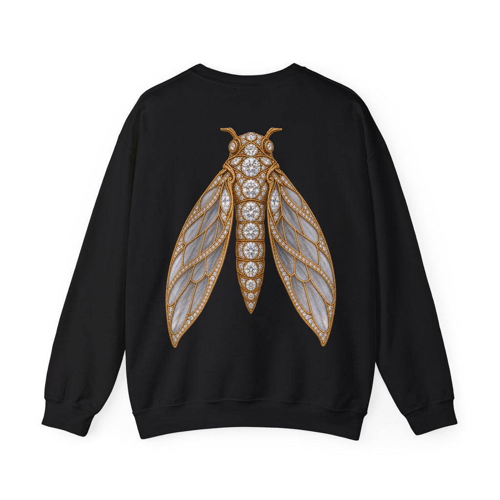 April birthstone sweatshirt with jeweled diamond cicada brooch art and personalized monogram, view 3