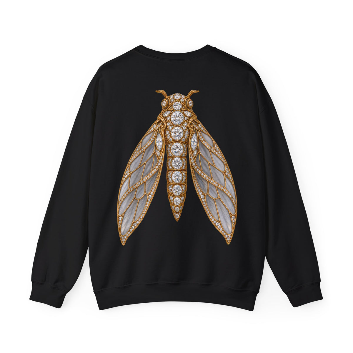 April birthstone sweatshirt with jeweled diamond cicada brooch art and personalized monogram, view 3