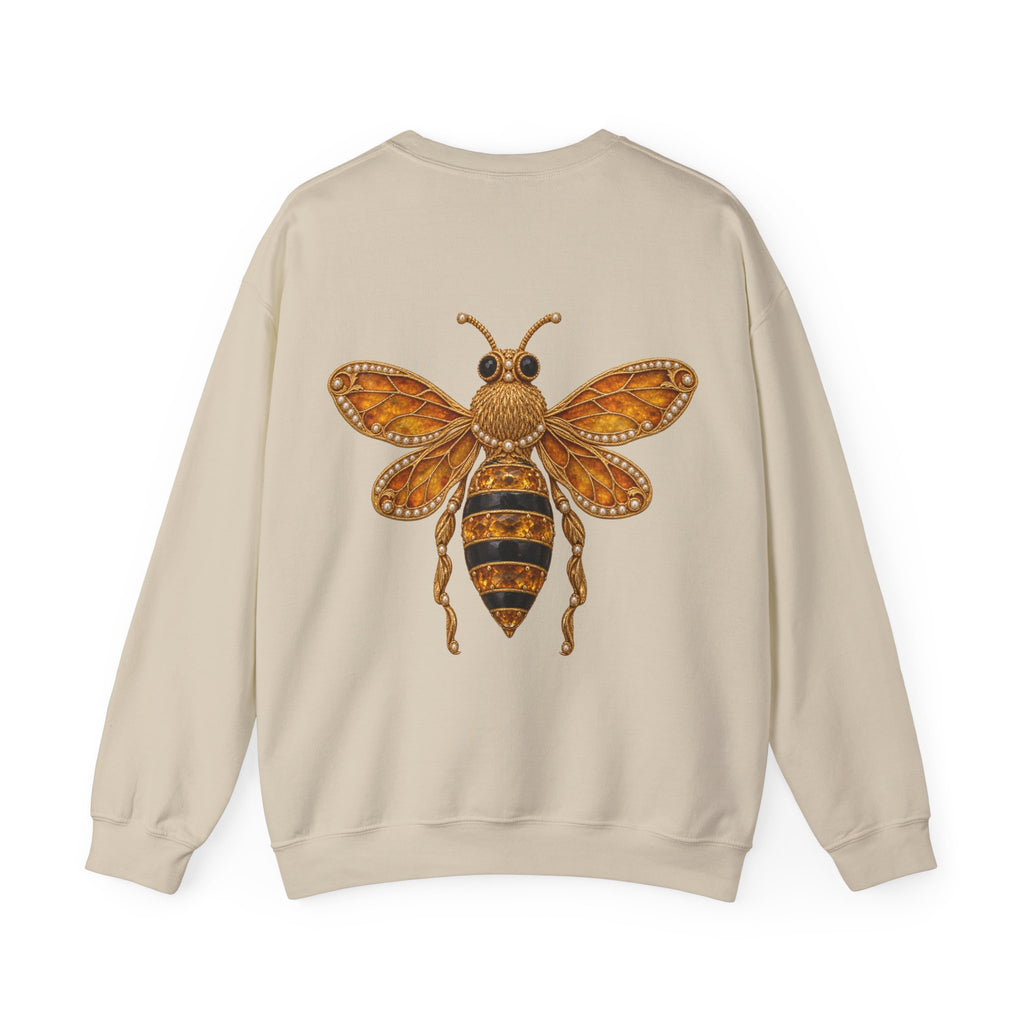 November birthstone sweatshirt with jeweled citrine honeybee brooch art and personalized monogram, view 2