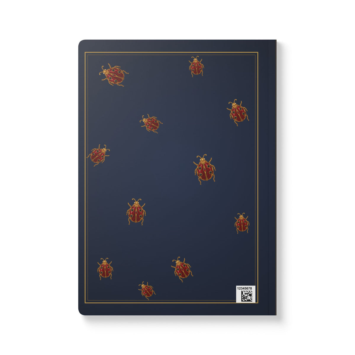 Jeweled garnet ladybug journal with vintage brooch art on a navy cover, January birthstone gift, view 3