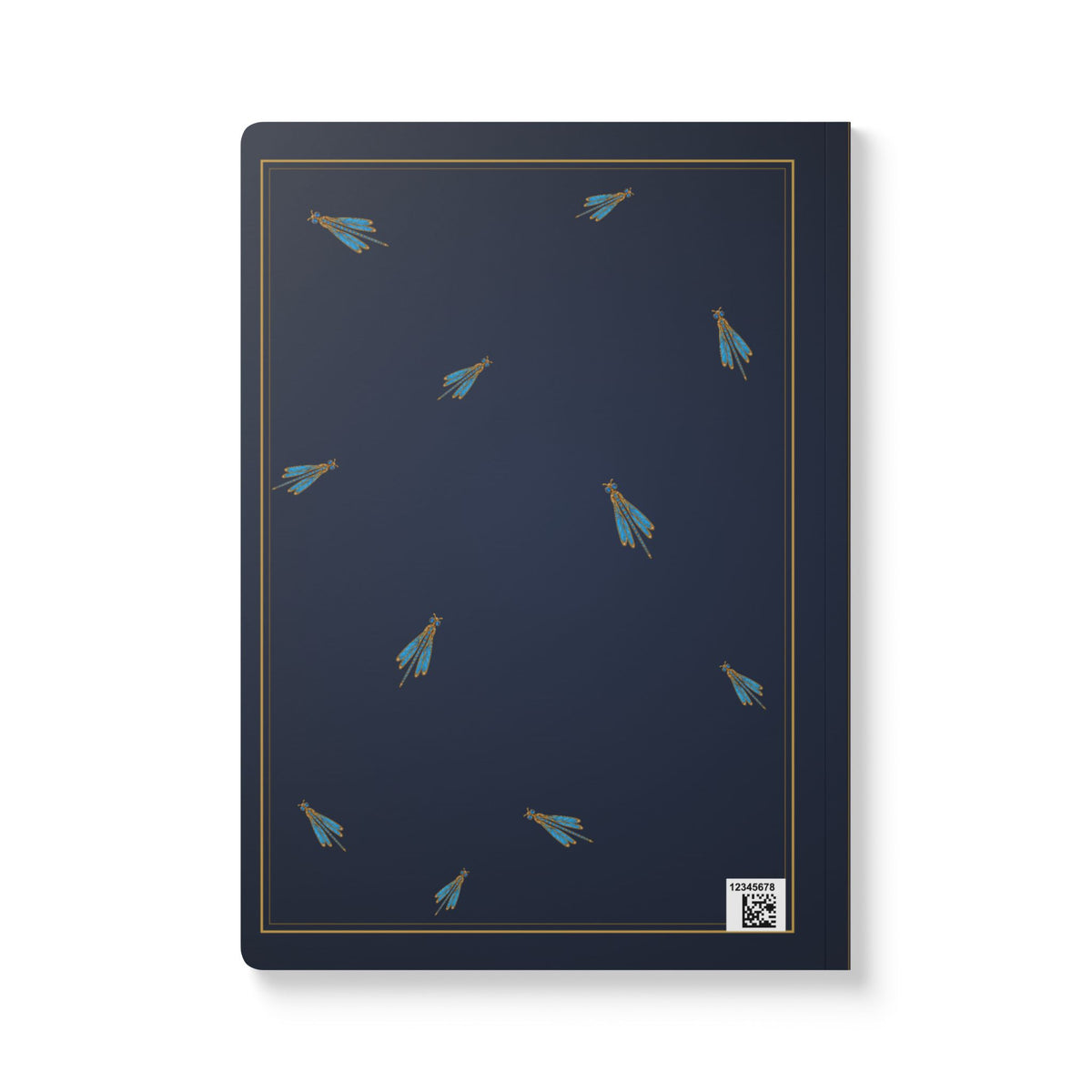 Jeweled blue topaz dragonfly journal with vintage brooch art on a navy cover, December birthstone gift, view 3