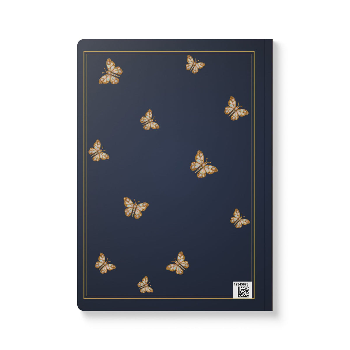 Jeweled opal butterfly journal with vintage brooch art on a navy cover, October birthstone gift, view 3