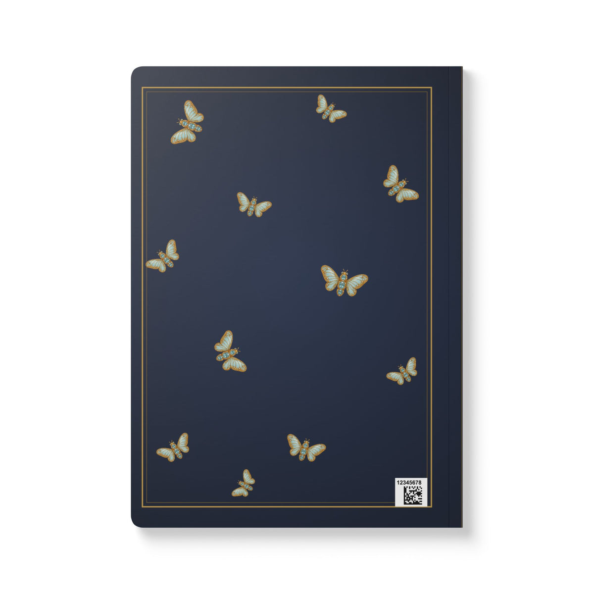 Jeweled aquamarine hoverfly journal with vintage brooch art on a navy cover, March birthstone gift, view 3