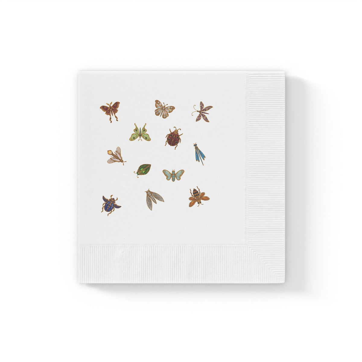 Paper cocktail napkins with vintage brooch-style butterflies, moths, bees and dragonflies, view 5